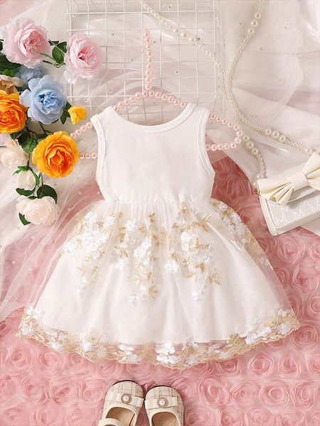 green emerald velvet dress SHEIN Baby Girl Floral Embroidery Bow Front Mesh Overlay Dress | Dress