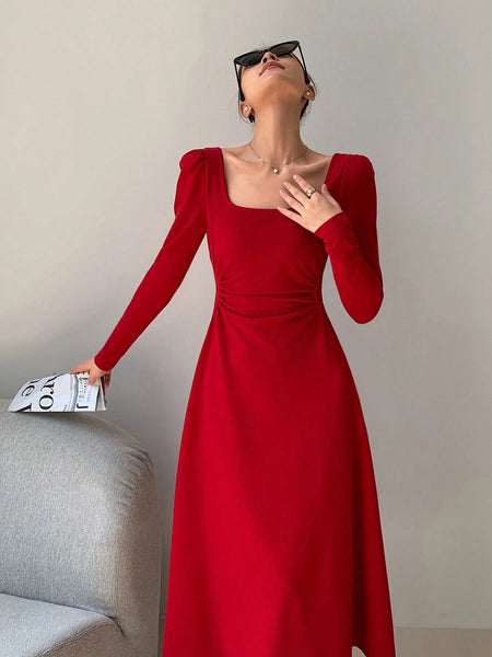 maxi dress party korean SHEIN EastFlair Spring Fashion Women's Red Holiday Ruched | Color:Pink Purple Sheath wedding dress with STRETCH DRESS