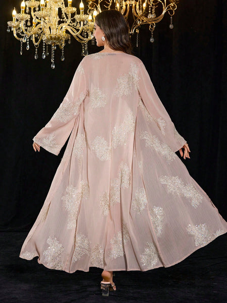 SHEIN Modelyn 2pcs Embroidered Sequin Solid Elegant Romantic Sheer Sle |  Dress