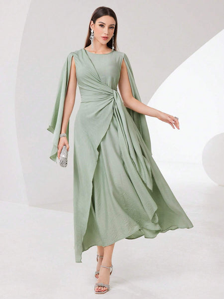 SHEIN Modely Cloak Sleeve Knot Side Green Modest Dress | Dress | OneHub SHEIN Modely Cloak Sleeve Knot Side Green Modest Dress | Dress | OneHub