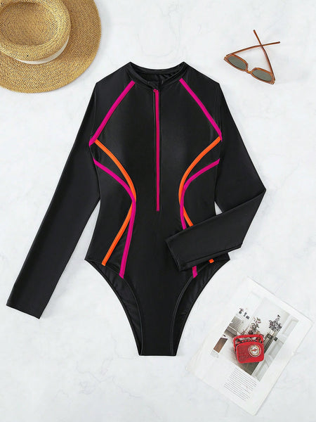 Beach Bound Zip Front One Piece