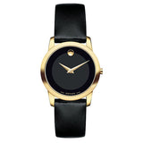 Movado Museum Black Leather Black Dial Quartz Watch for Women - 606877