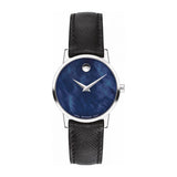 Movado Museum Classic Black Leather Strap Blue Mother of Pearl Dial Quartz Watch for Women - Movado 0607422