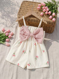 SHEIN 1-Piece Cute Baby Girl: Casual, Simple, And Adorable Striped Romper With All-Over Print And Bow. Suitable For Birthday Parties, Evening Parties, Performances