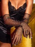 SHEIN ROMWE Rhinestone Decor Long Fishnet Gloves