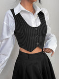  | SHEIN Qutie Pinstriped Single Breasted Crop Waistcoat Without Shirt | Waistcoat | Shein | OneHub