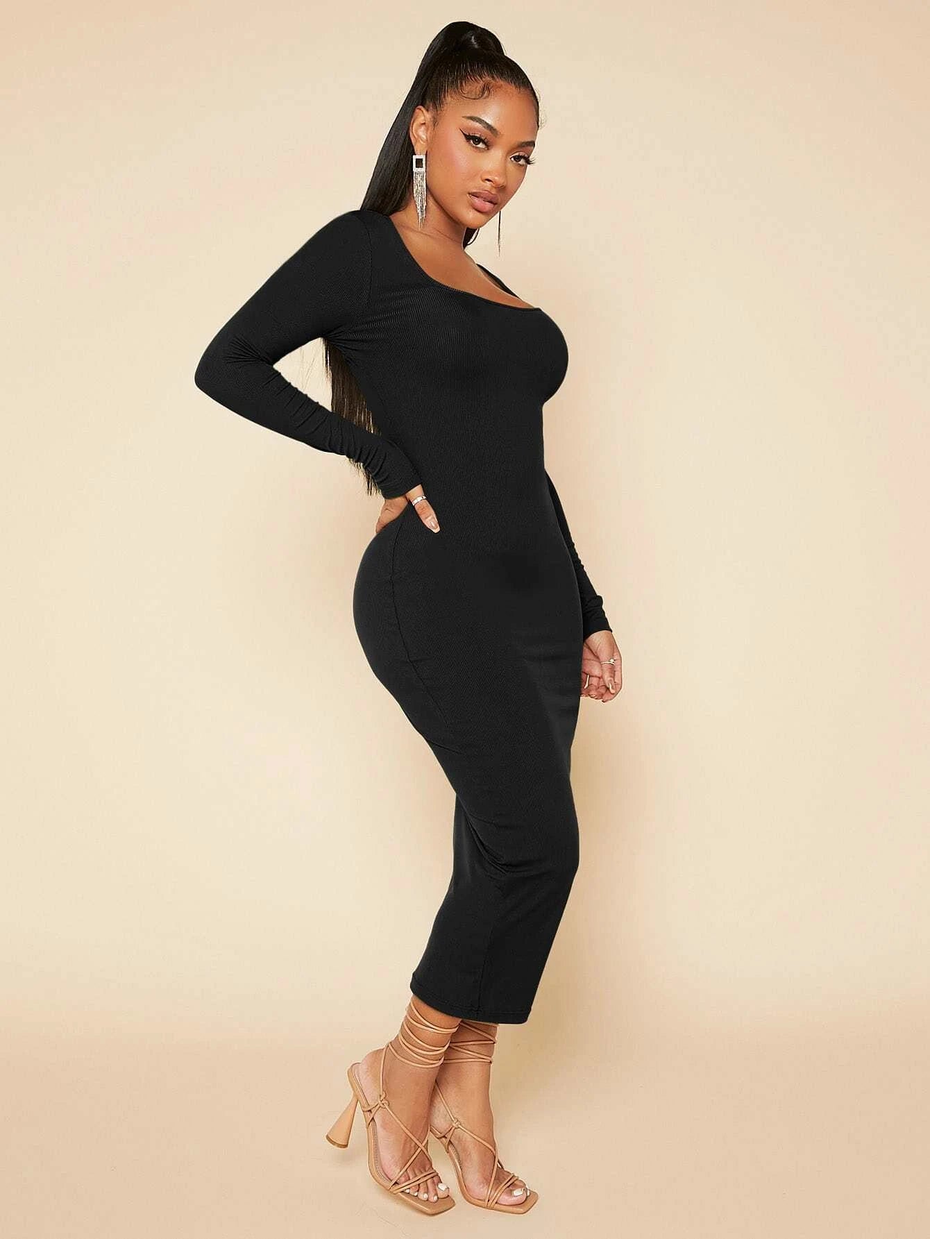 solid scoop neck bodycon dress Solid Scoop-Neck Ruched Bodycon Dress