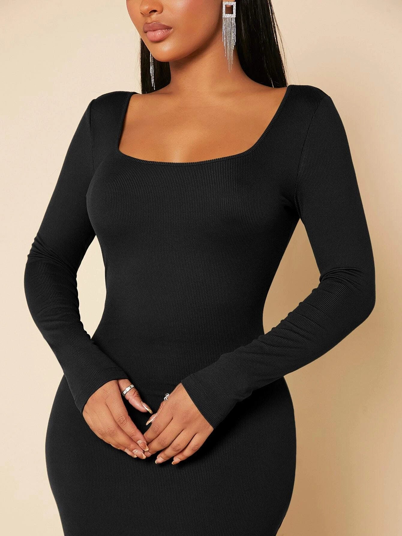 solid scoop neck bodycon dress EZwear Solid Scoop Neck Bodycon Dress WestLine Apparel