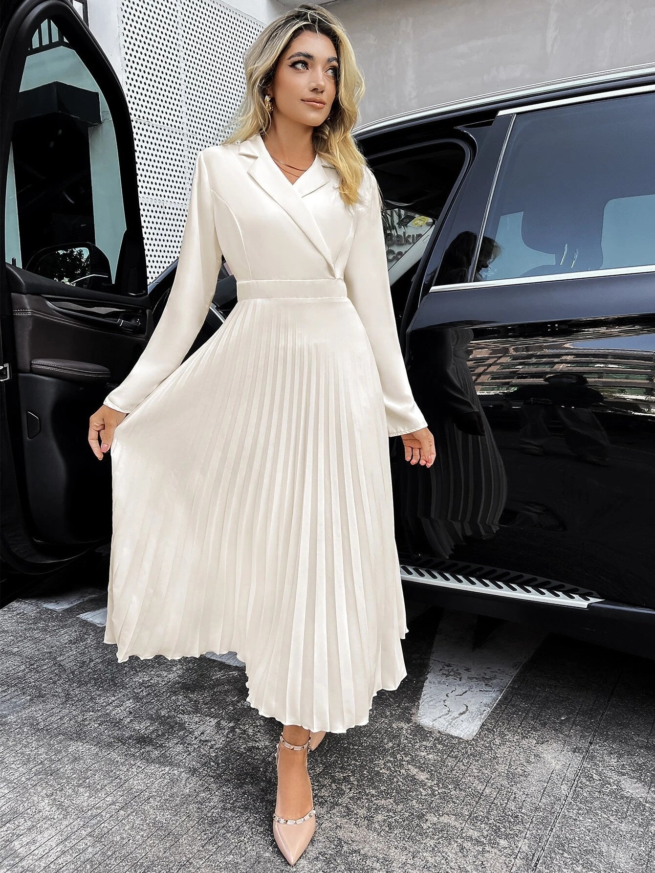 SHEIN Priv Lapel Collar Pleated Hem Shirt Dress | Dress | OneHub SHEIN Priv Lapel Collar Pleated Hem Shirt Dress | Dress | OneHub
