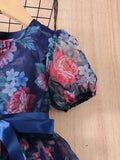  | SHEIN Toddler Girls Floral Print Puff Sleeve Ruffle Hem Belted Organza Dress | Dress | Shein | OneHub