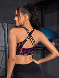 SHEIN Graphic Print Criss Cross Back Sports Bra