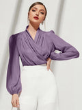 | SHEIN Modely Solid Surplice Front Lantern Sleeve Blouse | Blouse | Shein | OneHub