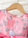  | SHEIN Toddler Girls Floral Print Puff Sleeve Ruffle Hem Belted Organza Dress | Dress | Shein | OneHub
