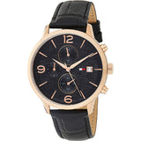 Tommy Hilfiger Liam Black Leather Strap Black Dial Chronograph Quartz Watch for Men - 1710358