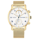 Tommy Hilfiger Kane Gold Mesh Bracelet White Dial Chronograph Quartz Watch for Men - 1710403