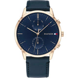 Tommy Hilfiger Hunter Blue Leather Strap Blue Dial Chronograph Quartz Watch for Men - 1710405