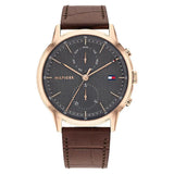Tommy Hilfiger Easton Brown Leather Strap Grey Dial Chronograph Quartz Watch for Men - 1710435