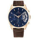 Tommy Hilfiger Baker Brown Leather Strap Blue Dial Chronograph Quartz Watch for Men - 1710453