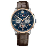 Tommy Hilfiger Keagan Brown Leather Strap Blue Dial Chronograph Quartz Watch for Men - 1791290