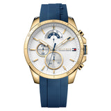 Tommy Hilfiger Decker Blue Rubber Strap White Dial Chronograph Quartz Watch for Men - 1791353