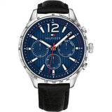 Tommy Hilfiger Gavin Black Leather Strap Blue Dial Chronograph Quartz Watch for Men - 1791468