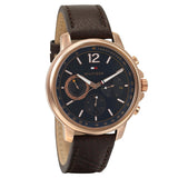 Tommy Hilfiger London Brown Leather Strap Blue Dial Chronograph Quartz Watch for Men - 1791532