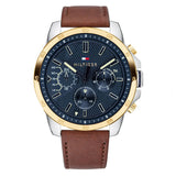 Tommy Hilfiger Decker Brown Leather Strap Blue Dial Chronograph Quartz Watch for Men - 1791561