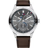 Tommy Hilfiger Austin Brown Leather Strap Grey Dial Quartz Watch for Men - 1791637