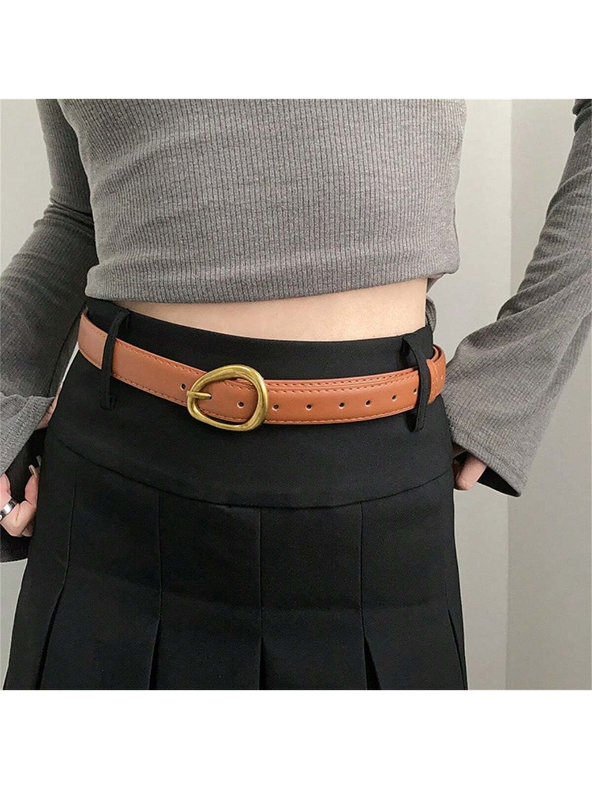 SHEIN 1 Dress Ladies Design Feeling Small Asymmetrical Belt Women Retro With Skirt Thin Belt Fashionable Thin Jeans Accessories
