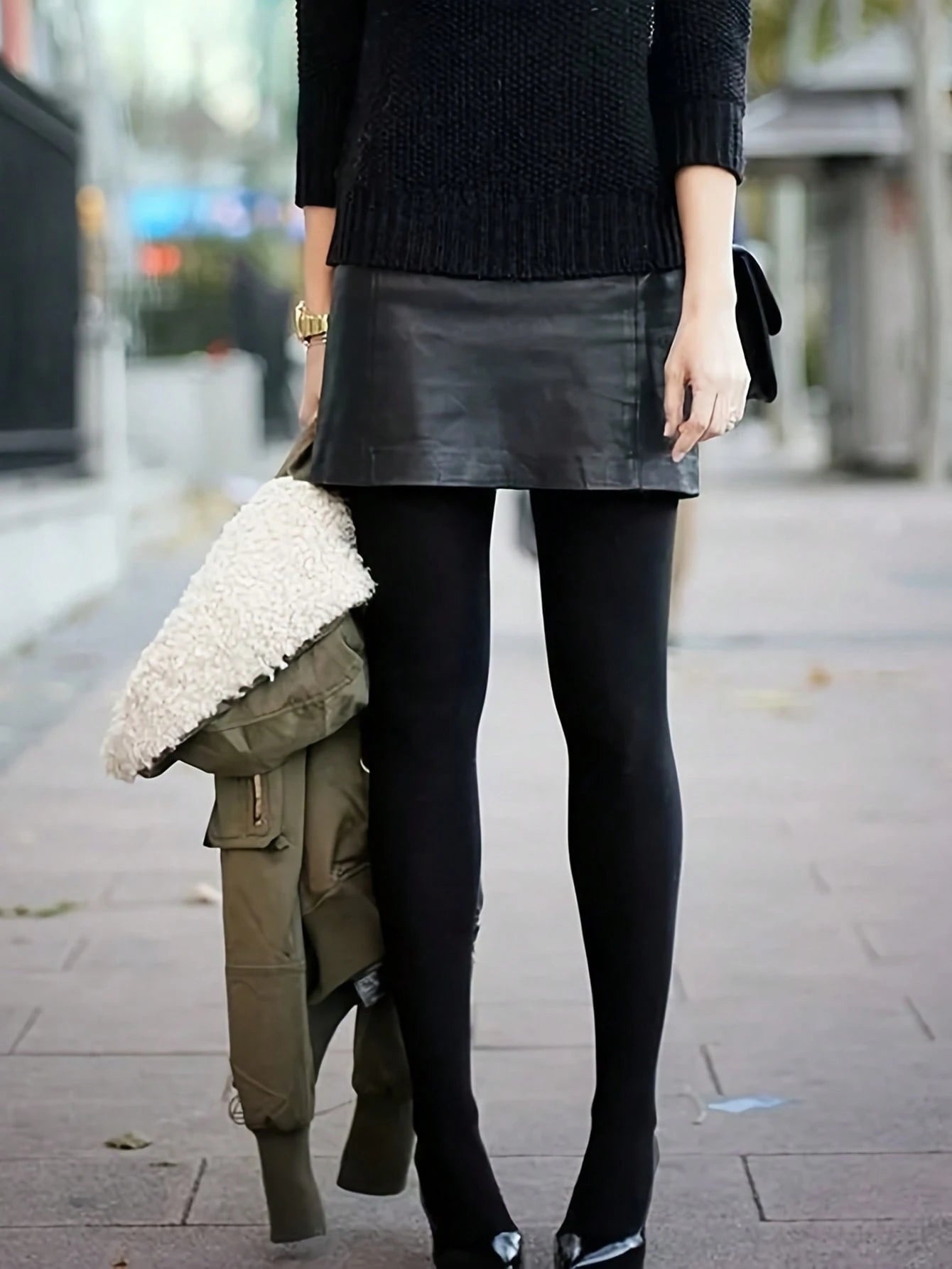 SHEIN 1 Pair Opaque Black Tights, Women's Slim Fit 80D Microfiber Pantyhose, Available In 2 Sizes, Suitable For Spring & Autumn