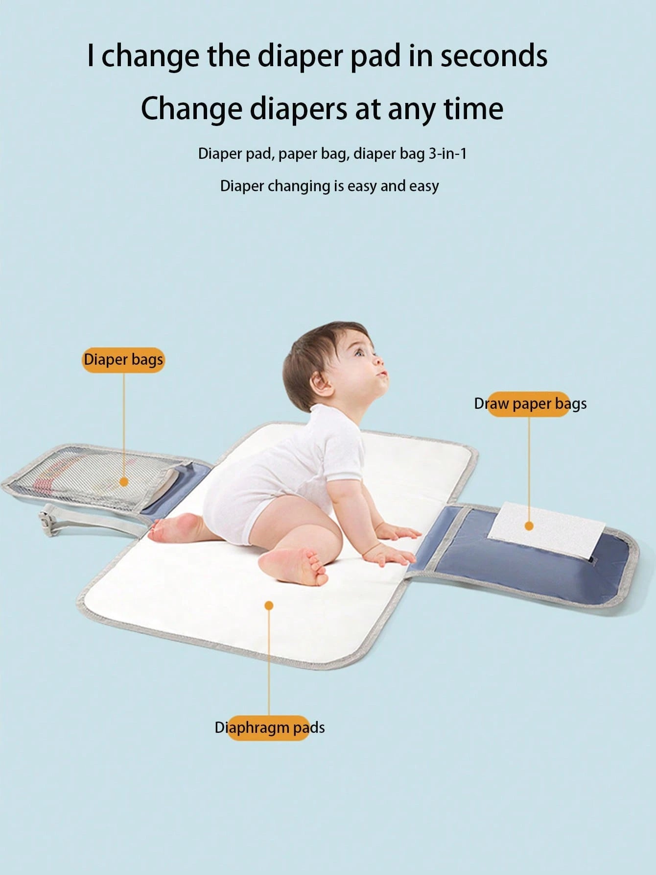 SHEIN 1 Pc Portable Baby Diaper Pad, Multi-Functional Waterproof Diaper Changing Mat, Foldable For Stroller, Convenient Diaper Bag