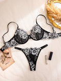 SHEIN 1 Set Women Lace Patchwork Underwire Comfortable Bra Set