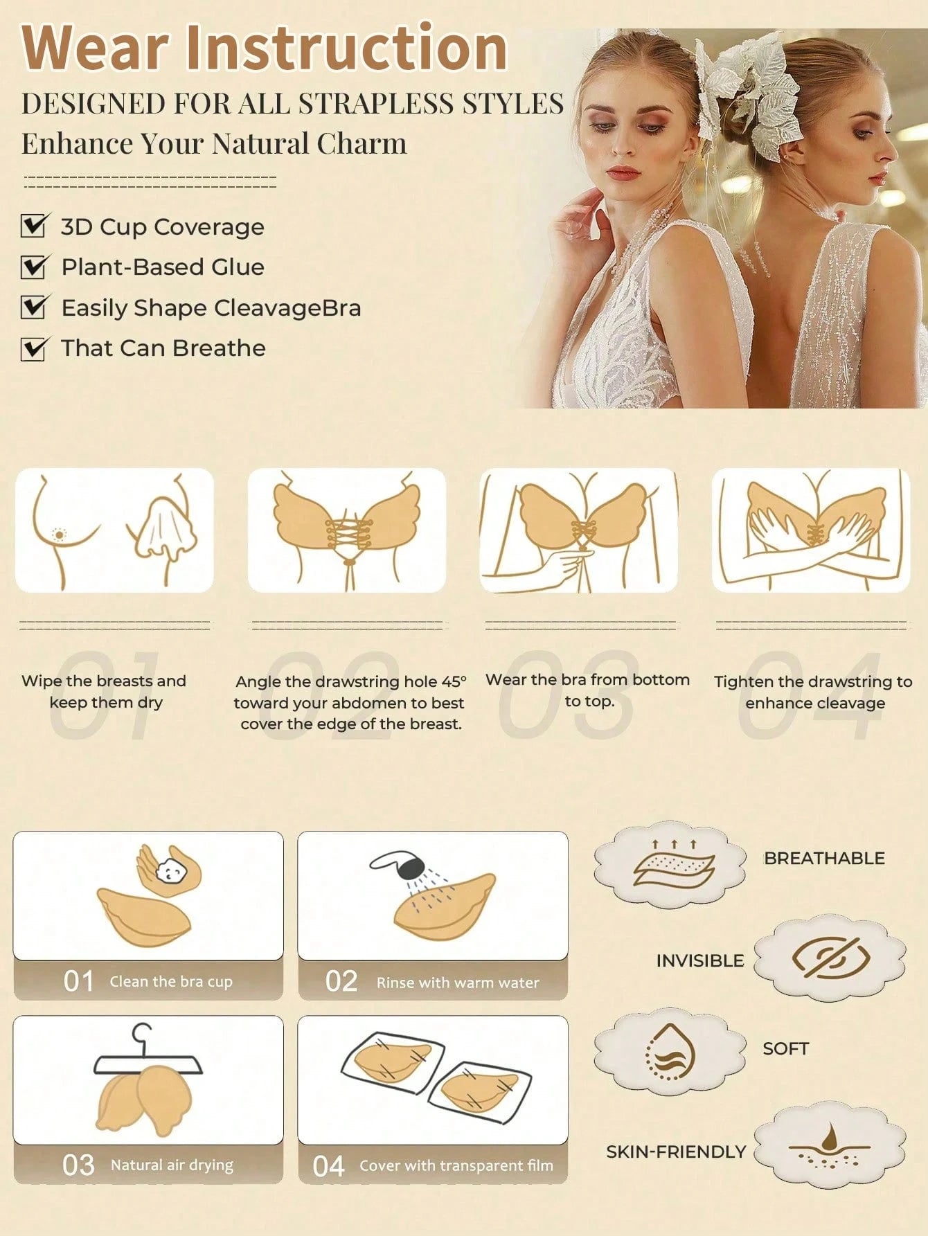  | SHEIN 1pc/10pcs Reusable Strapless Invisible Adhesive Push-Up Bra For Women, Suitable For Wedding/Party Dresses, Seamless Bra, Adhesive Bra | Lingerie | Shein | OneHub