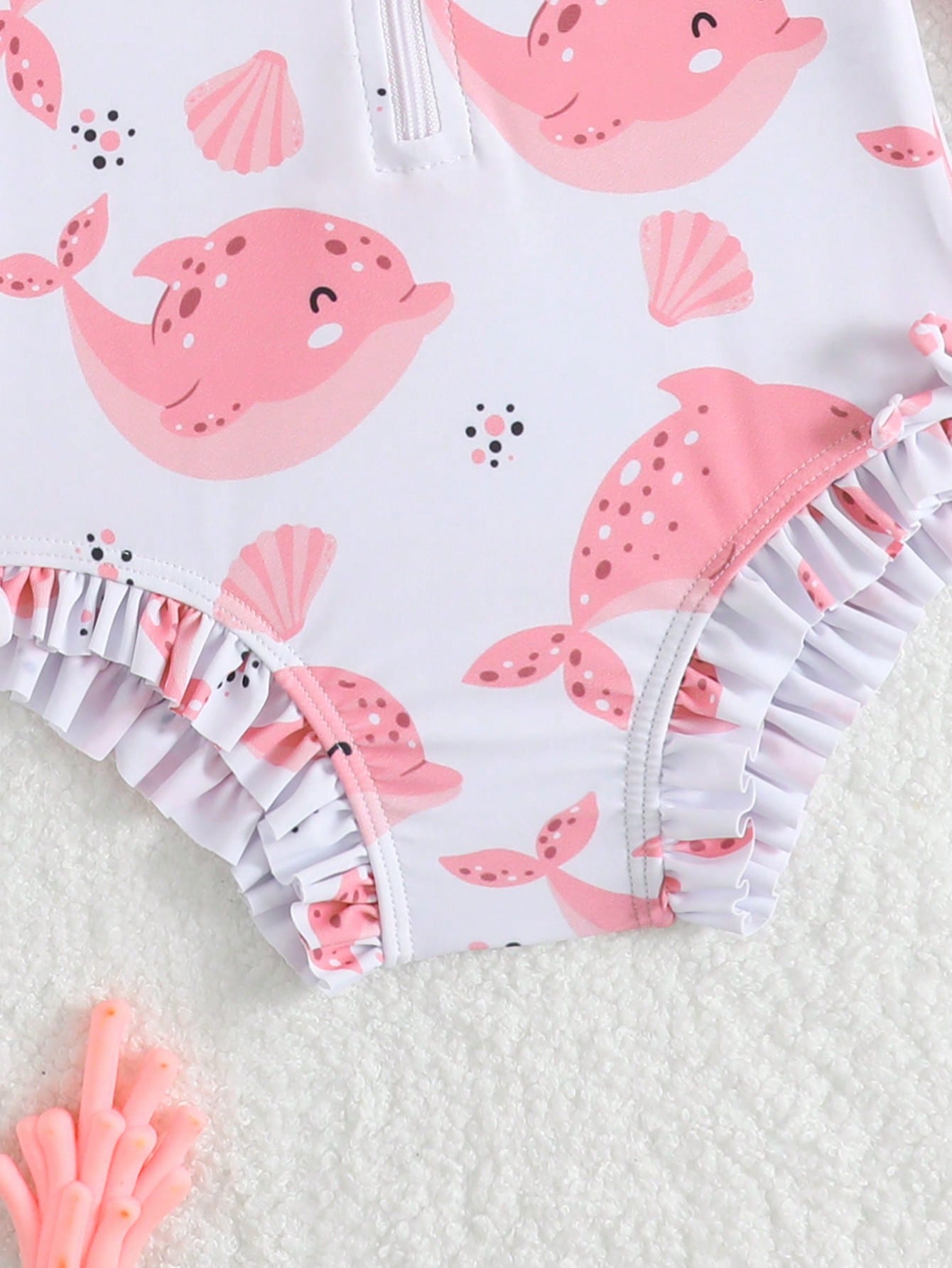 SHEIN 1pc Baby GirlLong Sleeve One-Piece Swimsuit With Zipper, Cute Bow & Floral Print