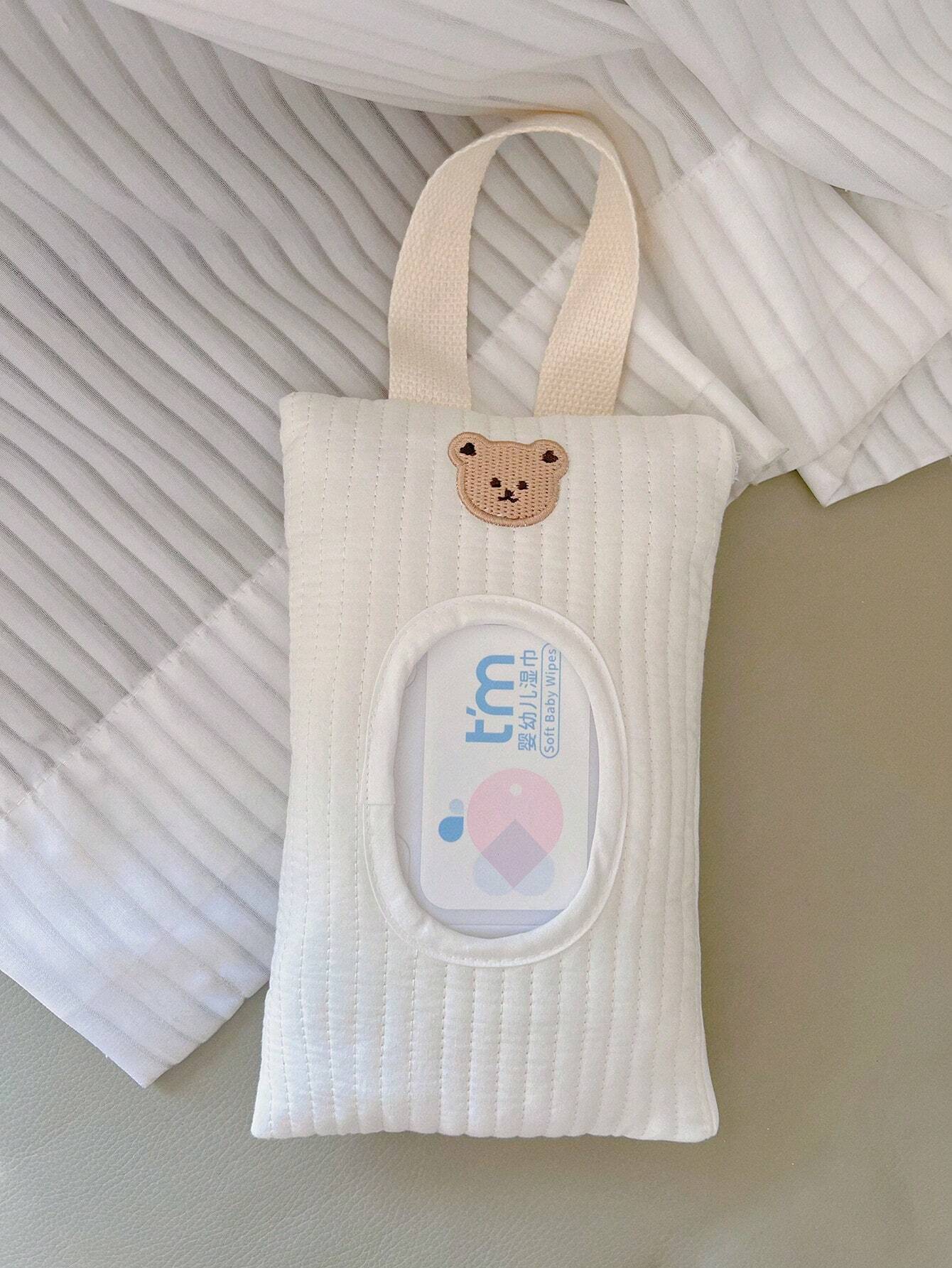 SHEIN 1pc Cartoon Bear Pattern Tissue Storage Bag For Car, Portable Handheld And Pull-Out Style Wet Wipes Organizer