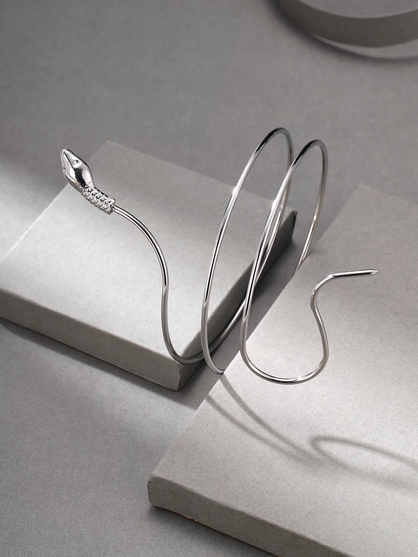SHEIN 1pc Elegant Adjustable Silver Metal Snake Bangle Bracelet, Gift For Women (Reference Size, Purchase As Needed)