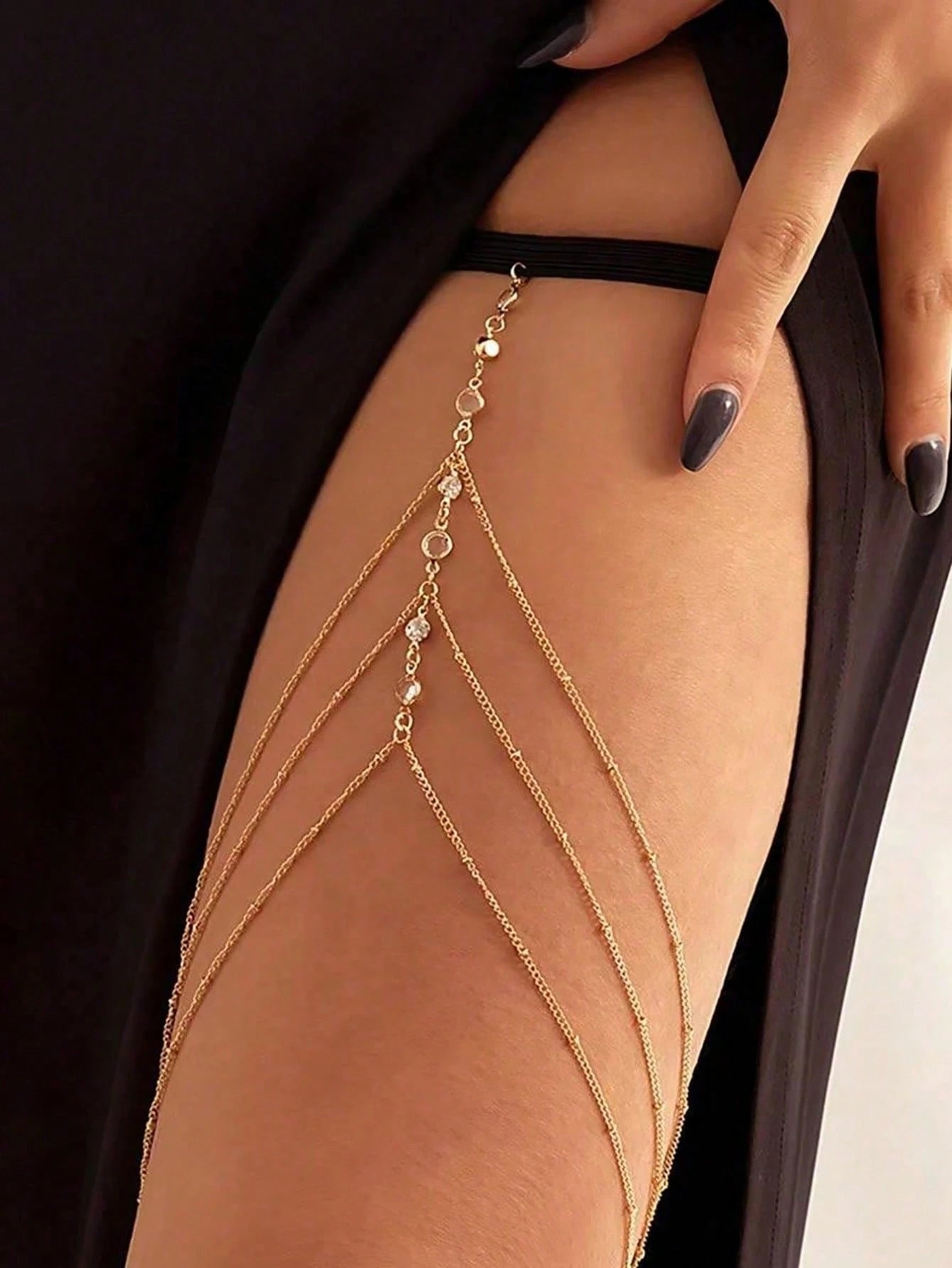 SHEIN 1pc Fashionable Sexy Crystal Tassel Multi-Layer Thigh Chain, Women's Daily, Festival, Nightclub, Party Jewelry, Summer Beach Accessory (Please Check The Size Chart Before Purchasing)