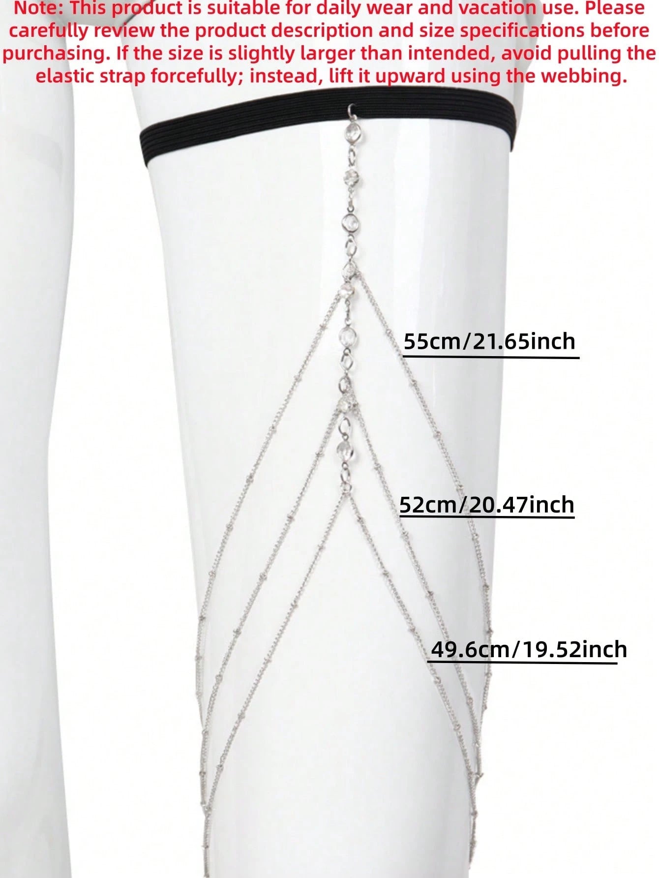 SHEIN 1pc Fashionable Sexy Crystal Tassel Multi-Layer Thigh Chain, Women's Daily, Festival, Nightclub, Party Jewelry, Summer Beach Accessory (Please Check The Size Chart Before Purchasing)