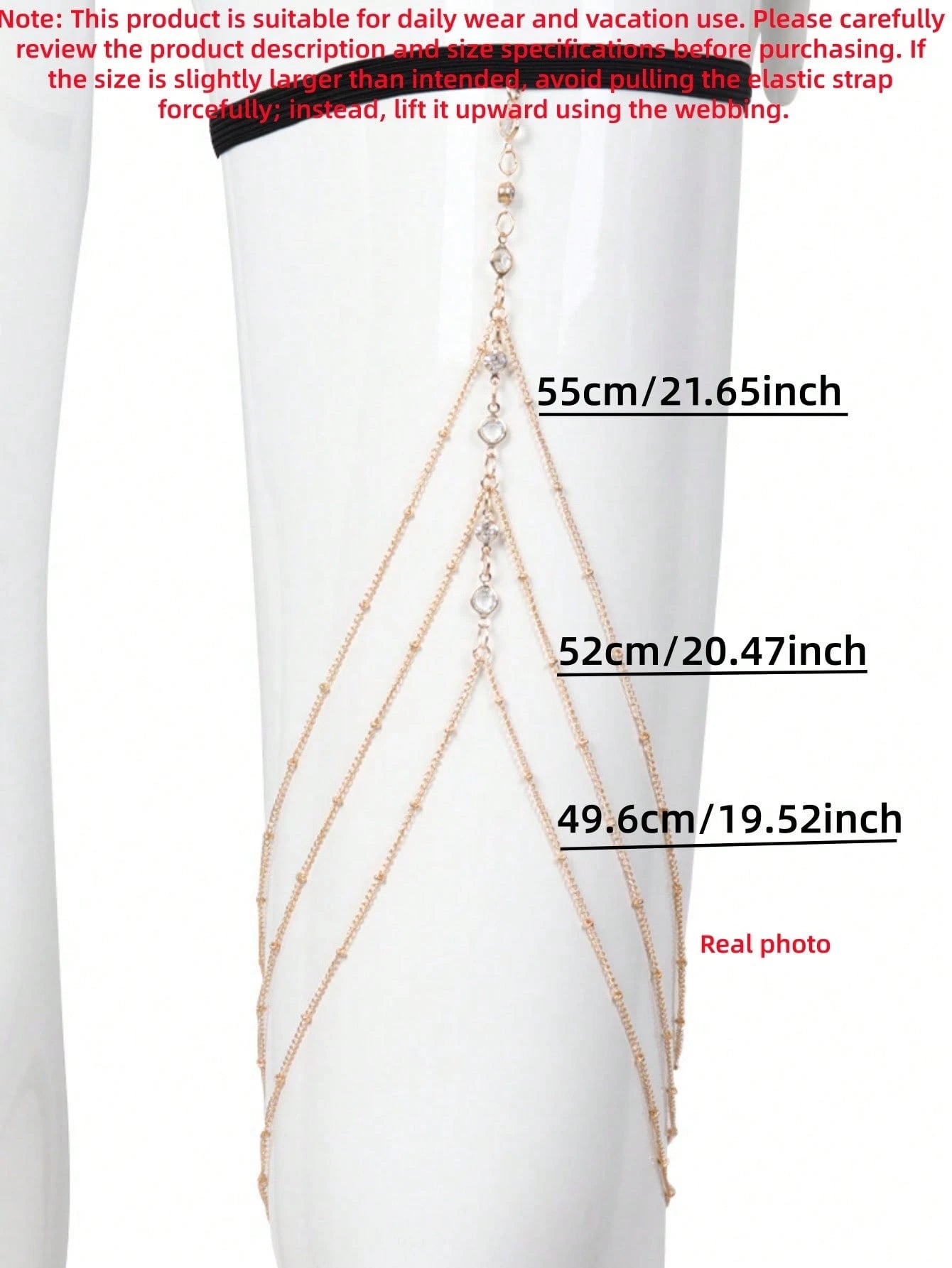 SHEIN 1pc Fashionable Sexy Crystal Tassel Multi-Layer Thigh Chain, Women's Daily, Festival, Nightclub, Party Jewelry, Summer Beach Accessory (Please Check The Size Chart Before Purchasing)