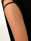 SHEIN 1pc Fashionable Sexy Crystal Tassel Multi-Layer Thigh Chain, Women's Daily, Festival, Nightclub, Party Jewelry, Summer Beach Accessory (Please Check The Size Chart Before Purchasing)
