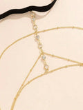 SHEIN 1pc Fashionable Sexy Crystal Tassel Multi-Layer Thigh Chain, Women's Daily, Festival, Nightclub, Party Jewelry, Summer Beach Accessory (Please Check The Size Chart Before Purchasing)