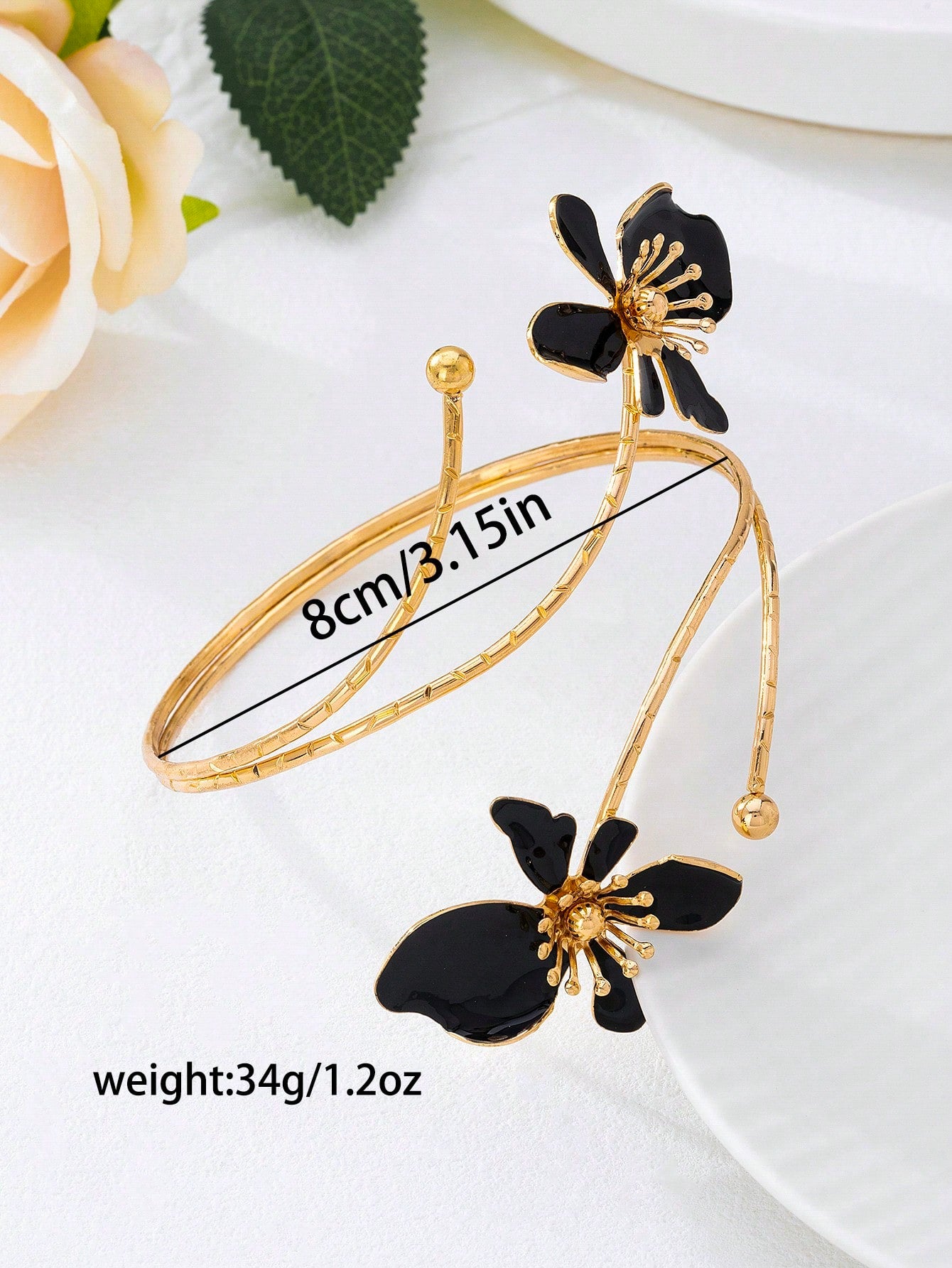  | SHEIN 1pc Iron Alloy Black Enamel Flower Cuff Bracelet, Minimalist Elegant Fashion Accessory Suitable For Mother's Day, Party, And Daily Wear | Bangle | Shein | OneHub