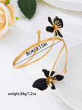  | SHEIN 1pc Iron Alloy Black Enamel Flower Cuff Bracelet, Minimalist Elegant Fashion Accessory Suitable For Mother's Day, Party, And Daily Wear | Bangle | Shein | OneHub