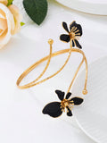  | SHEIN 1pc Iron Alloy Black Enamel Flower Cuff Bracelet, Minimalist Elegant Fashion Accessory Suitable For Mother's Day, Party, And Daily Wear | Bangle | Shein | OneHub