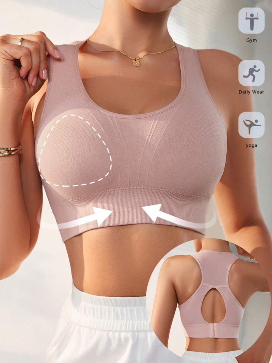  | SHEIN 1pc Pink Seamless Sports Bra With Backless Design, Elastic Women Solid Color Underwear For Outdoor Wear | Sports Bra | Shein | OneHub