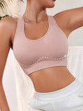  | SHEIN 1pc Pink Seamless Sports Bra With Backless Design, Elastic Women Solid Color Underwear For Outdoor Wear | Sports Bra | Shein | OneHub