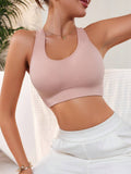  | SHEIN 1pc Pink Seamless Sports Bra With Backless Design, Elastic Women Solid Color Underwear For Outdoor Wear | Sports Bra | Shein | OneHub