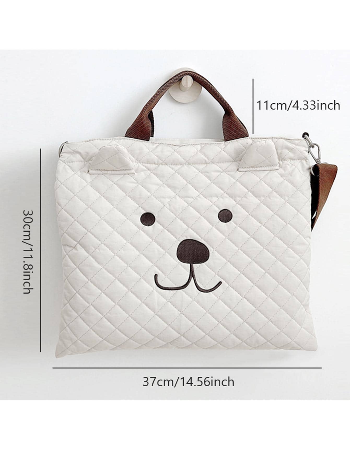  | SHEIN 1pc Quilted Diaper Bag With Embroidered Cartoon Bear Design, White, Portable Maternity Travel Bag With Detachable Shoulder Strap For Mommy | Bags | Shein | OneHub