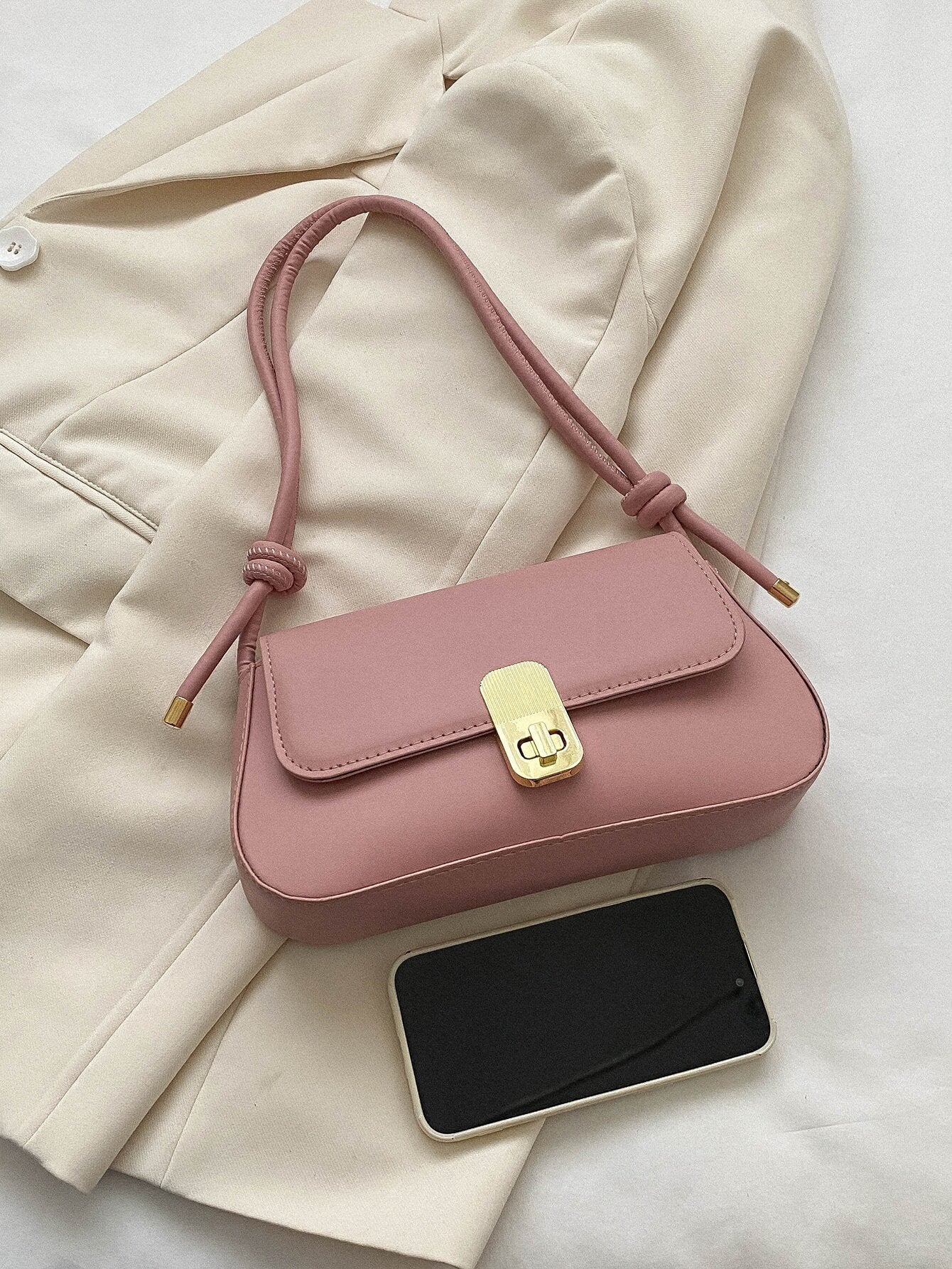  | 1pc Solid Color Pu Shoulder Bag With Metal Lock And Adjustable Strap | Bags | Shein | OneHub