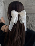 SHEIN 1pc White Gauze Bowknot Hair Tie With Spring Clip For Back Head, Hairpin Hairaccessory For Women With High-Grade Feeling Cute